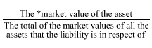 Start formula start fraction The *market value of the asset over The total of the market values of all the assets that the liability is in respect of end fraction end formula