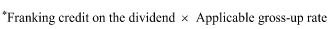 Start formula *Franking credit on the dividend times Applicable gross-up rate end formula