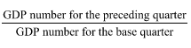 Start formula start fraction GDP number for the preceding quarter over GDP number for the base quarter end fraction end formula