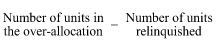 Start formula Number of units in the over-allocation minus Number of units relinquished end formula