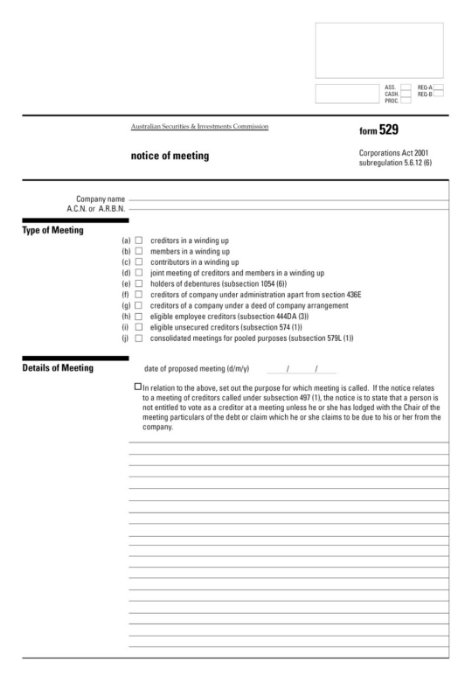 page 1 of form 529 notice of meeting