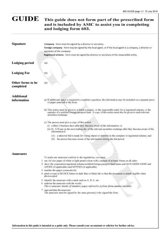 A guide to assist completing and lodging form 603