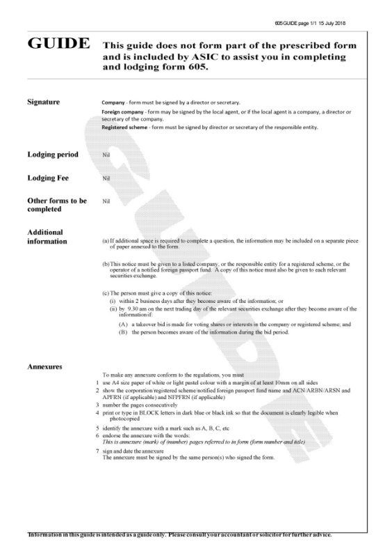 A guide to assist completing and lodging form 605