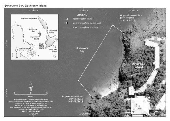 Map showing the no-anchoring area at Sunlover's Bay