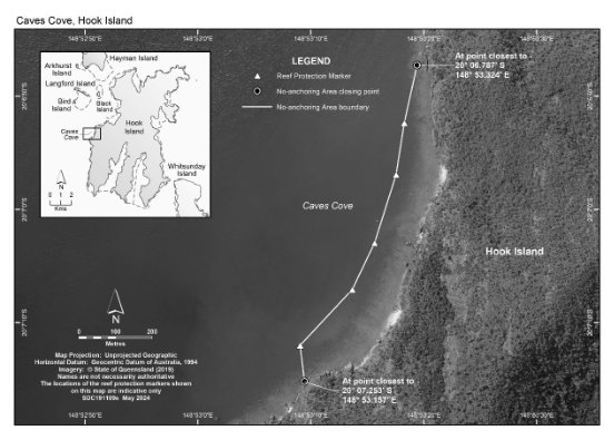 Map showing the no-anchoring area at Caves Cove