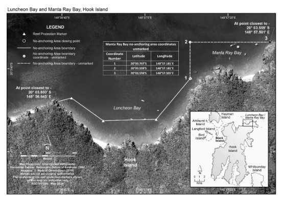 Map showing the no-anchoring area at Luncheon Bay and Manta Ray Bay